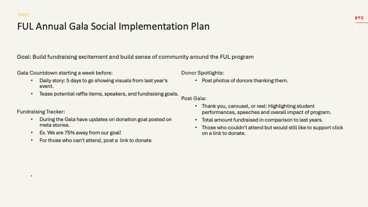 Future Urban Leaders annual gala social implementation plan