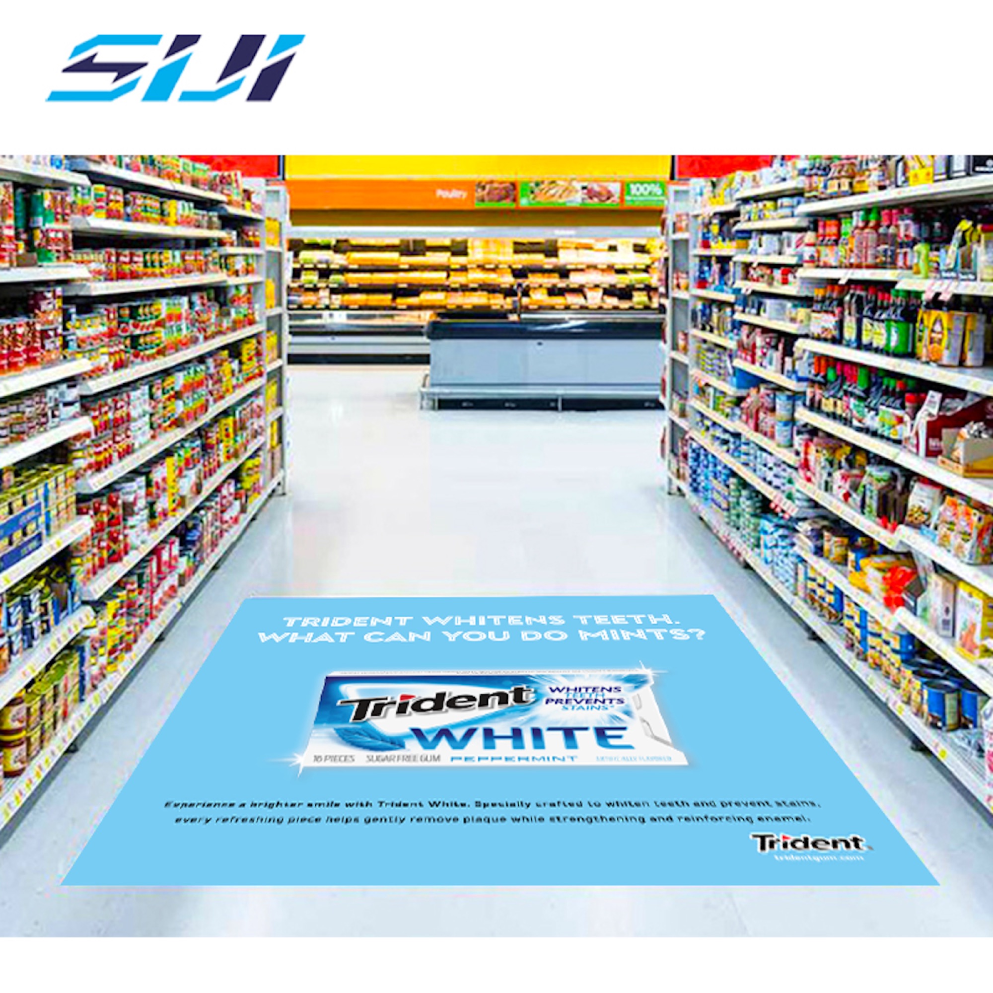 Floor graphic for Trident White gum in supermarket aisle