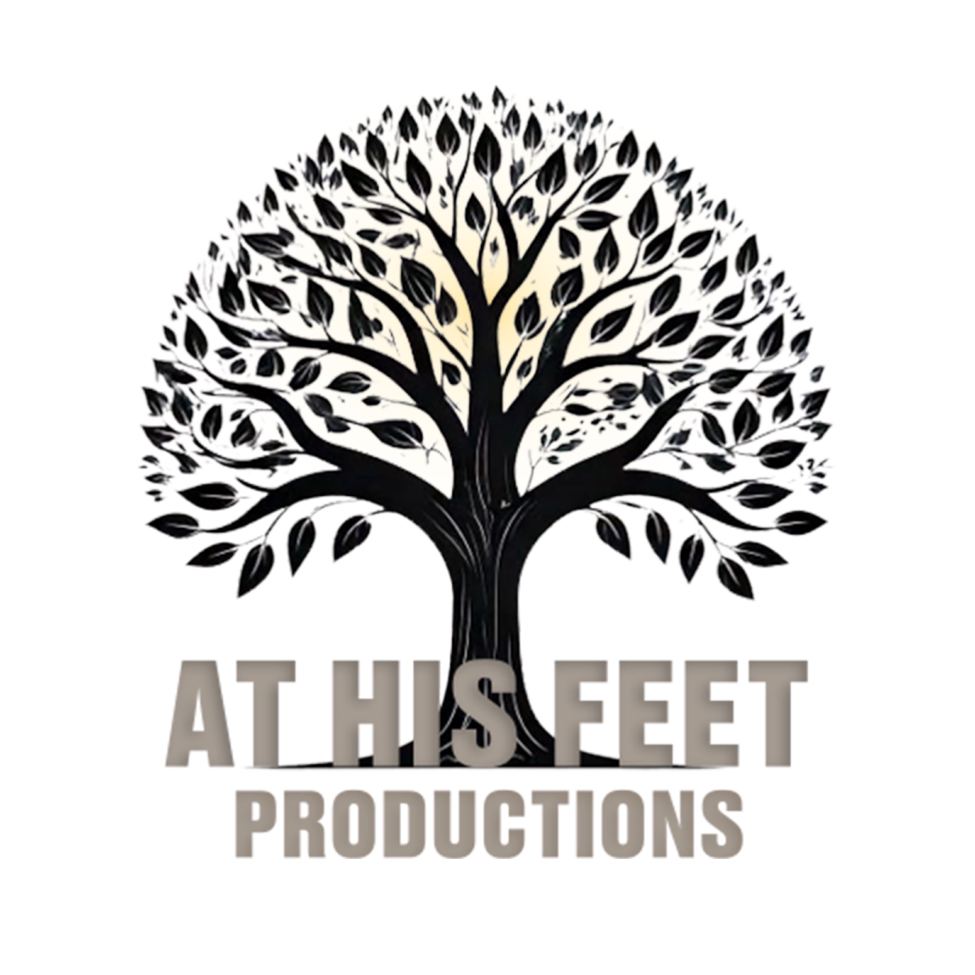 At His Feet Productions logo with a tree