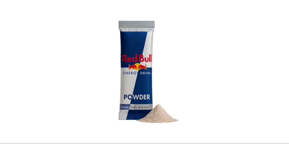 Red Bull Energy Drink powder sachet and powder